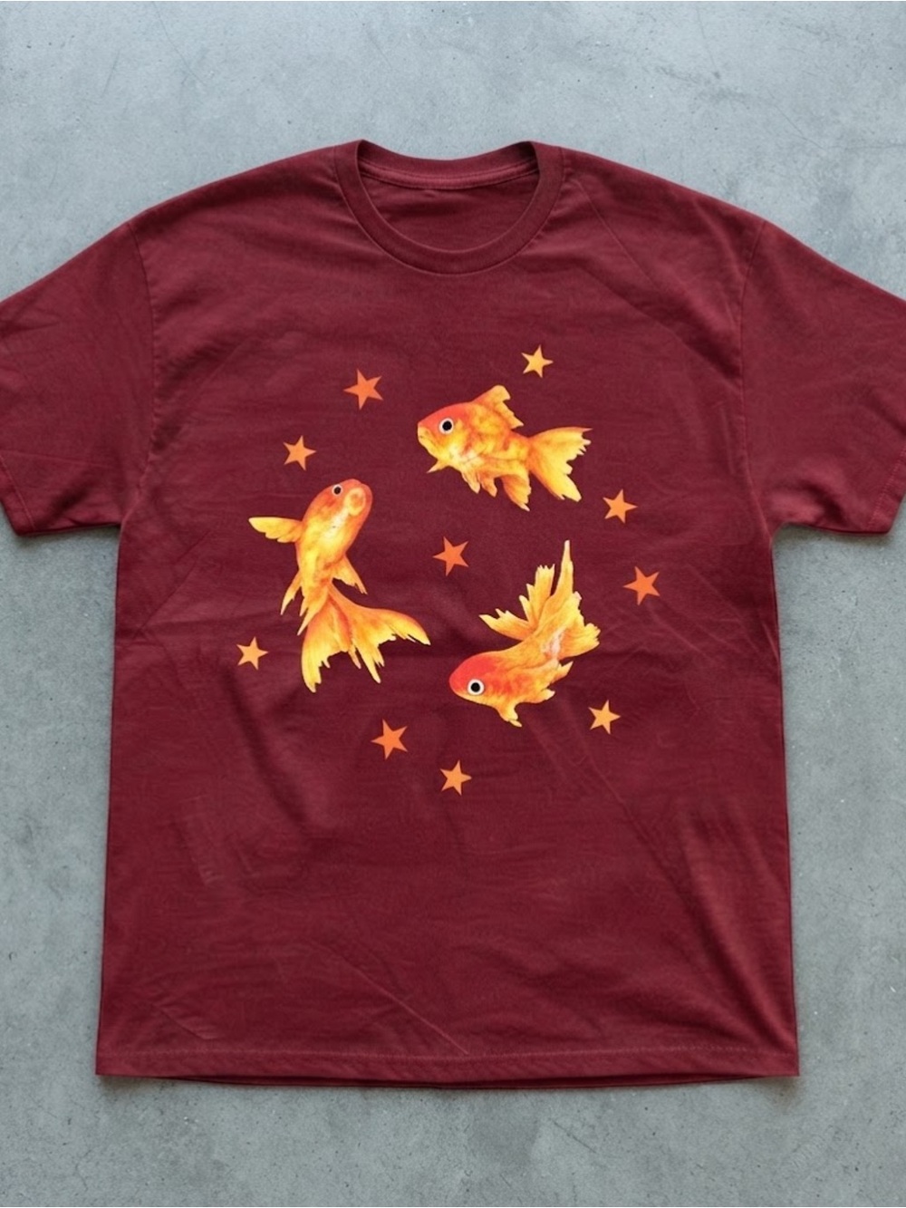 Goldfish Stars Graphic Maroon Cotton Gildan T-shirt